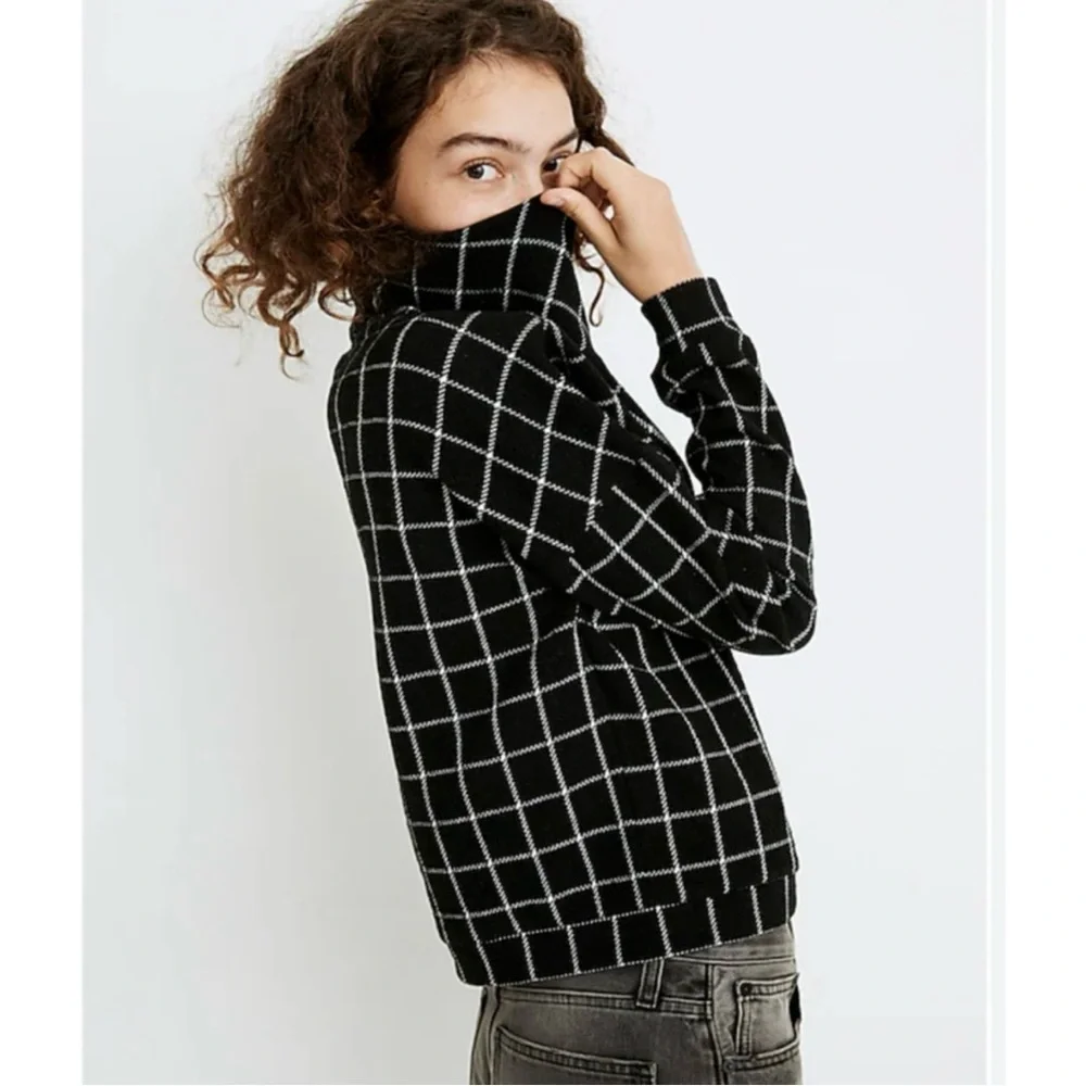 Madewell Black and White Women's Cowl Neck Sweater - Small - Picture 1 of 7